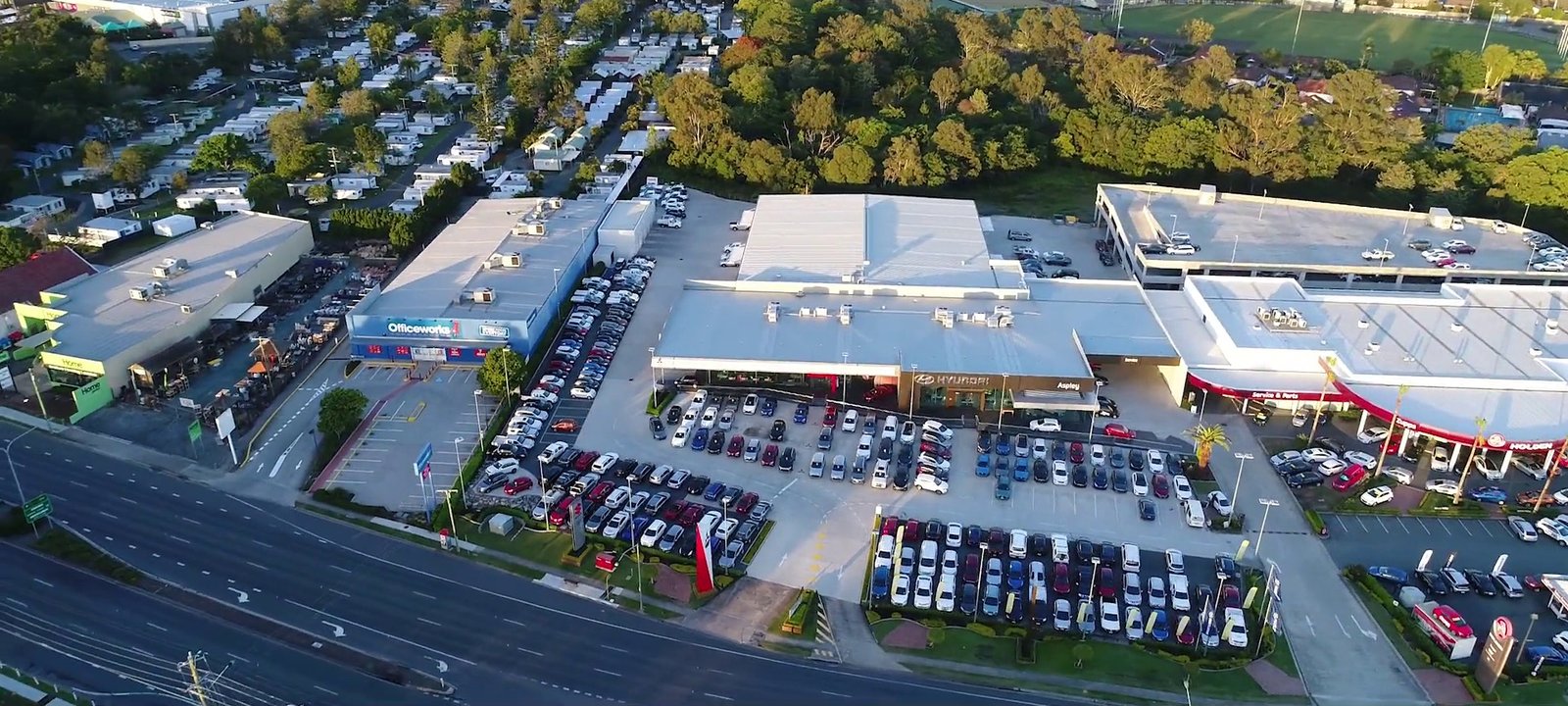 Aerial view of a dealership yard